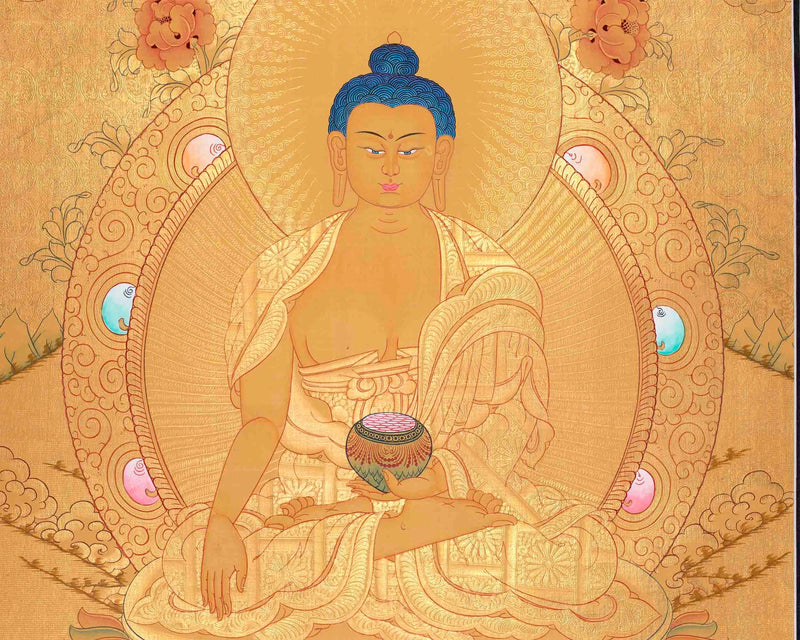 Original Full Gold Style Shakyamuni Buddha Thangka | 24K Gold Thangka Painting | Zen Buddhism |