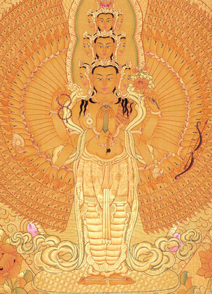 Genuine 24K Full Gold Lokeshvara Thangka Painting | 1000 Armed Avalokiteshvara | Tibetan Wall Decoration | Arts For House and Office Decor