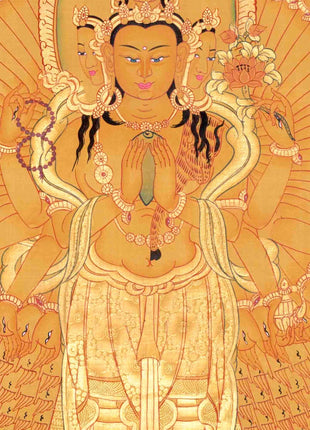 Genuine 24K Full Gold Lokeshvara Thangka Painting | 1000 Armed Avalokiteshvara | Tibetan Wall Decoration | Arts For House and Office Decor