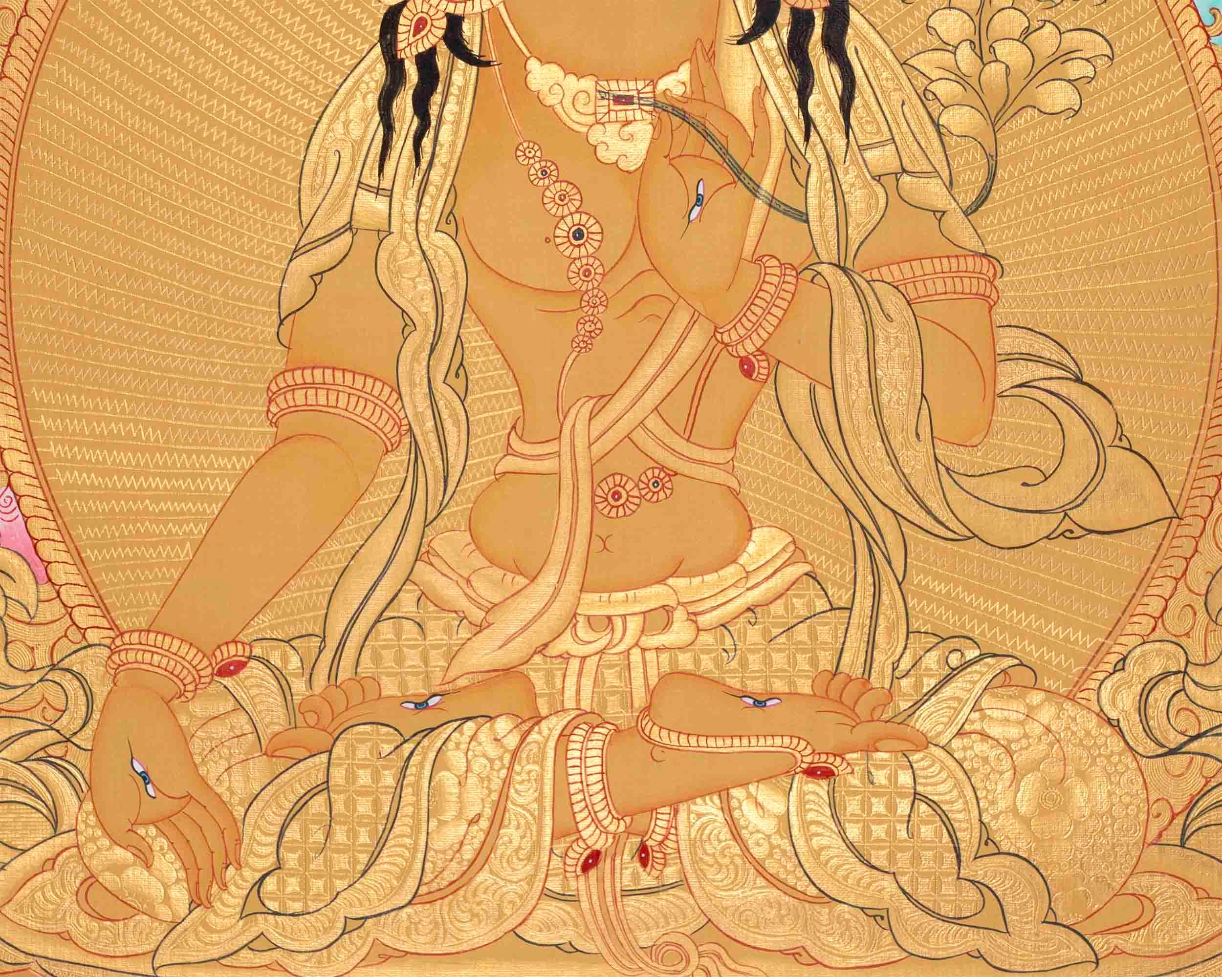 Beautifully Full Gold White Tara Thangka | Goddess Of Compassion and Healing |