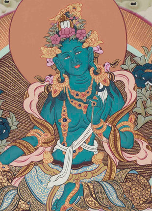 Green Tara Thangka Painting | Beautifully Hand-Painted in Canvas Cotton
