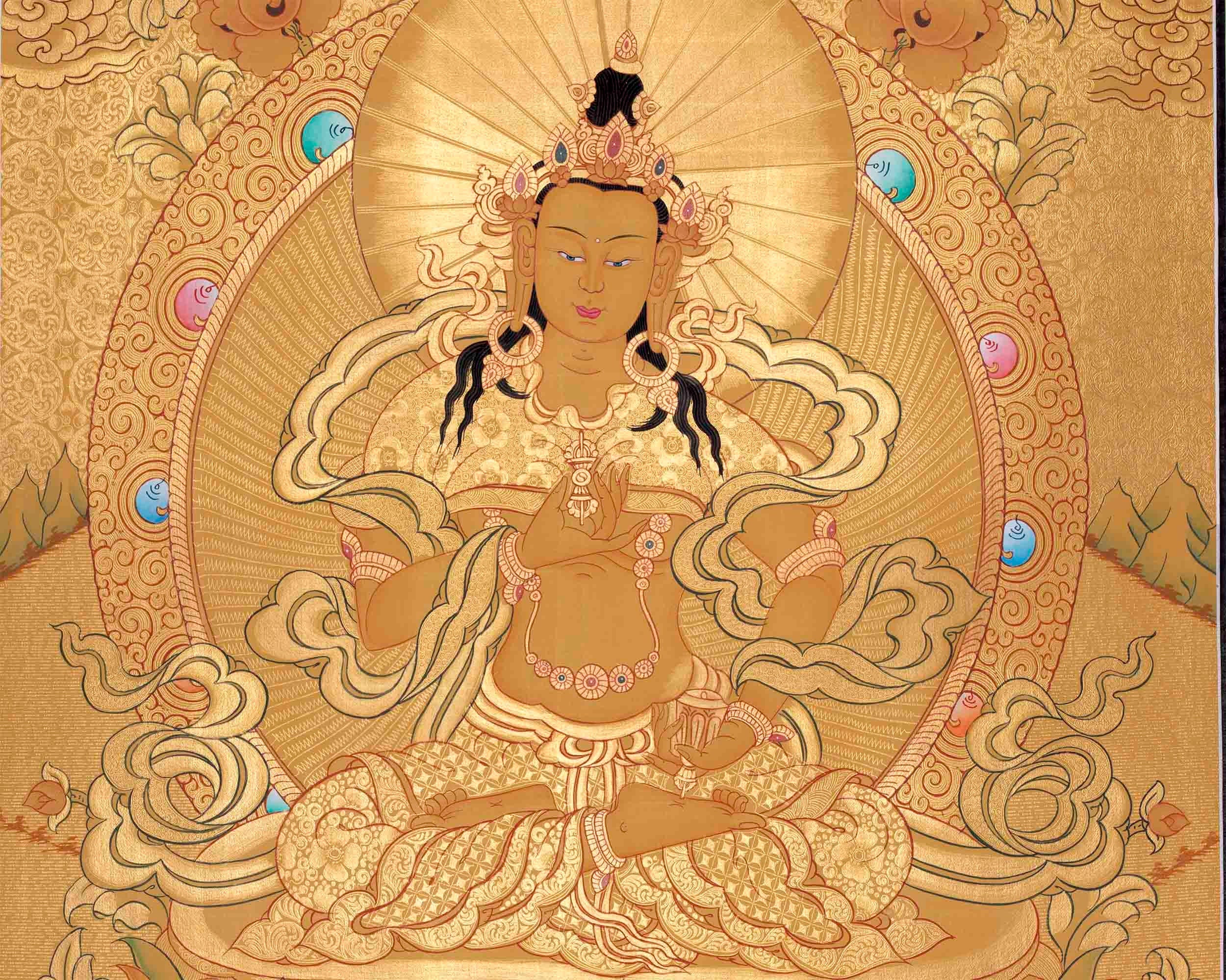 Original Full Gold Style Vajrasattva Thangka |  Hand-Painted Thanka