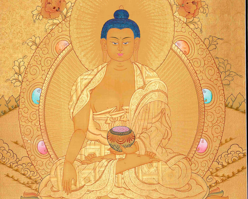 Original Full Gold Style Shakyamuni Buddha Thangka | 24K Gold Thangka Painting | Zen Buddhism |