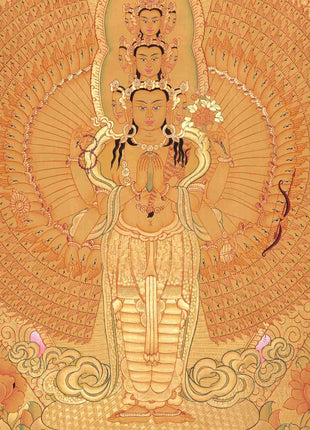 Genuine 24K Full Gold Lokeshvara Thangka Painting | 1000 Armed Avalokiteshvara | Tibetan Wall Decoration | Arts For House and Office Decor