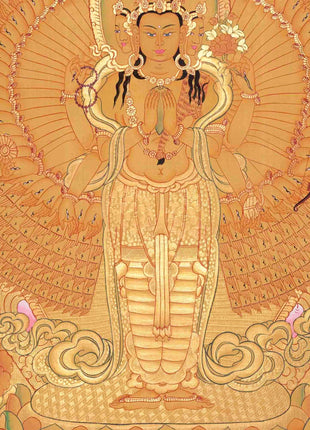 Genuine 24K Full Gold Lokeshvara Thangka Painting | 1000 Armed Avalokiteshvara | Tibetan Wall Decoration | Arts For House and Office Decor