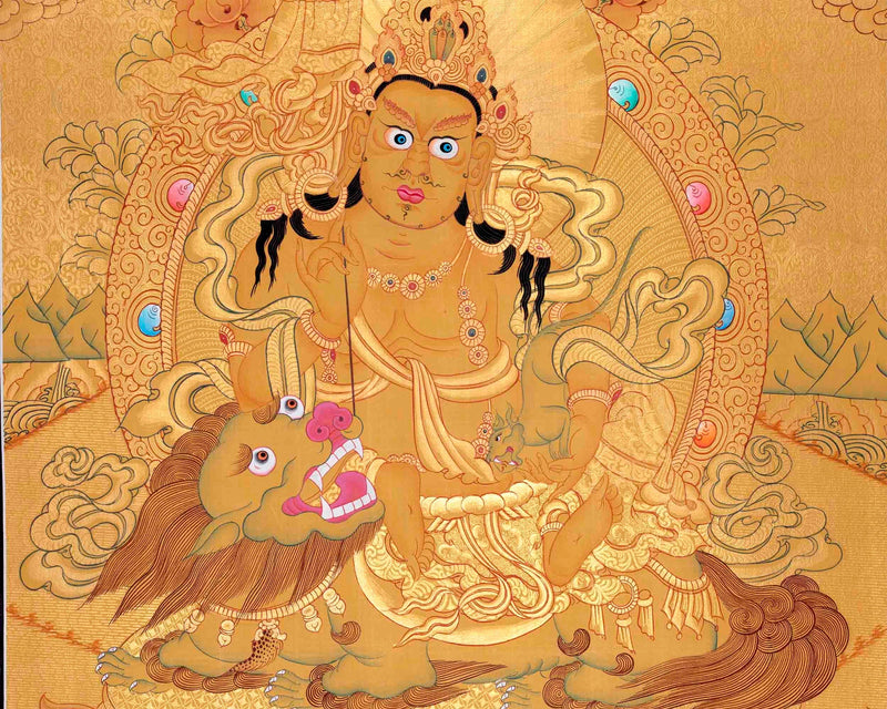 Gold Painted Namtose Thangka | Deity Of Wealth | Hand-Painted Buddhist Dharmapala |