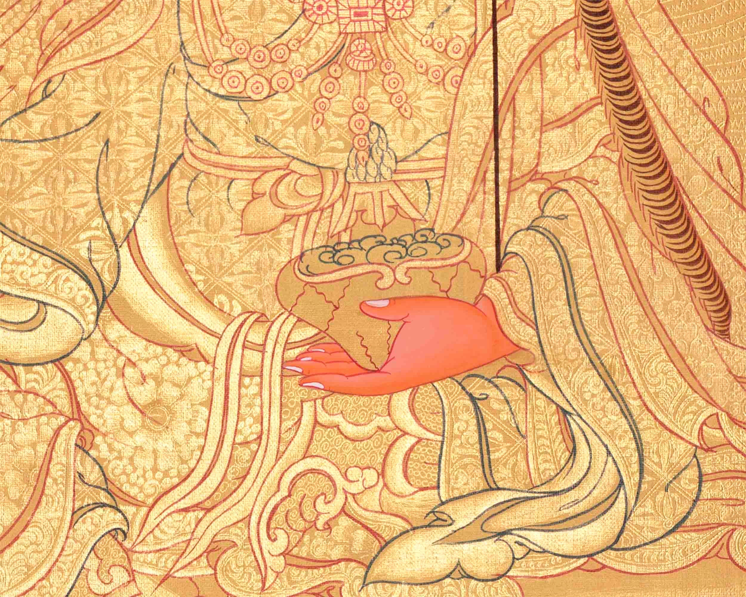 Guru Rinpoche In Full Gold Thangka Painting | Padmasambhava Thangka | Traditional Buddhist Handmade Thanka | Yoga Meditation Wall Hanging
