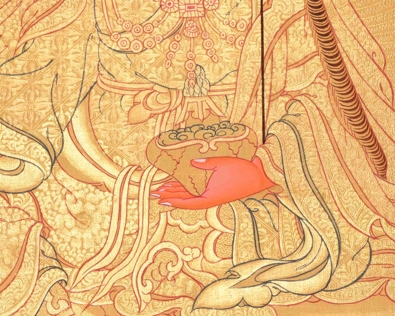 Guru Rinpoche In Full Gold Thangka Painting | Padmasambhava Thangka | Traditional Buddhist Handmade Thanka | Yoga Meditation Wall Hanging