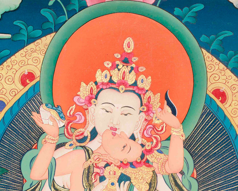 Vajrasattva Shakti Hand-Painted Thangka | A Union Of Wisdom and Compassion Yog