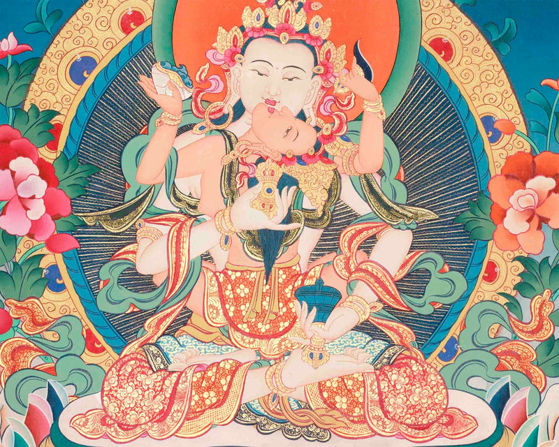 Vajrasattva Shakti Hand-Painted Thangka | A Union Of Wisdom and Compassion Yog