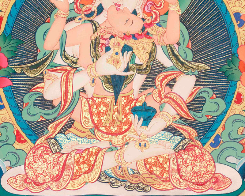 Vajrasattva Shakti Hand-Painted Thangka | A Union Of Wisdom and Compassion Yog