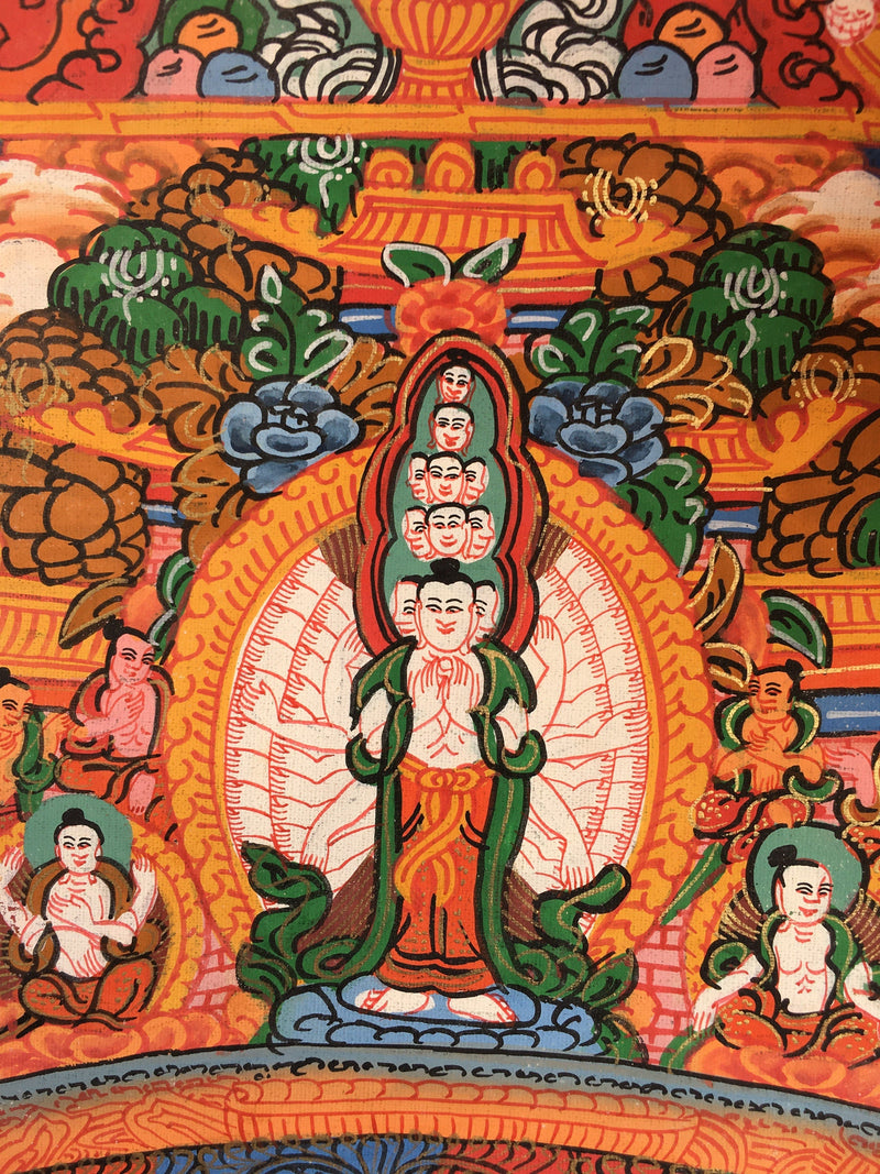 Avalokiteshvara Buddha Mandala Thangka with Brocade | Avalokiteshvara Mandala