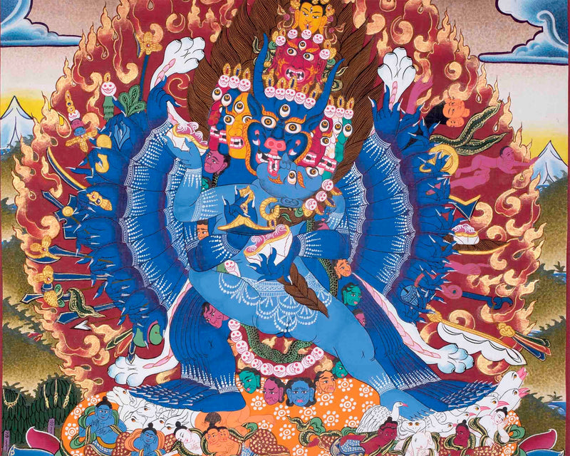 Yamantaka With Consort Thangka | Yab Yum |Uniting Wisdom and Compassion | Tibetan Buddhist |