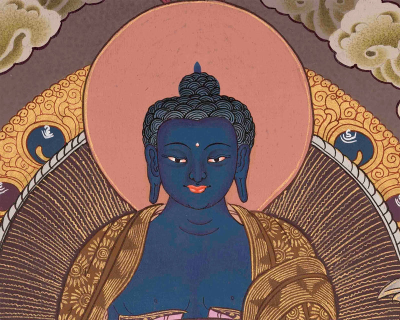 Original Hand-Painted Blue Medicine Buddha Thangka | Bhaisajyaguru Thanka Painting