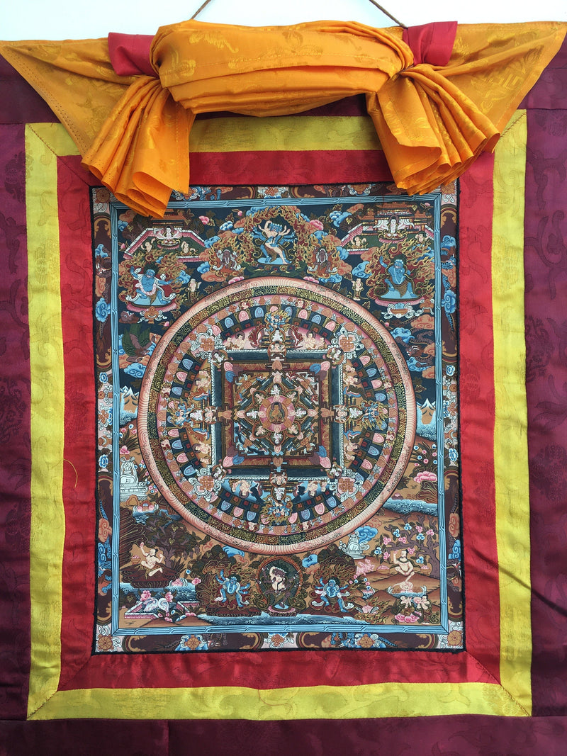 Vintage Buddha Mandala With Brocade | Tibetan Rare Find | Yoga Meditation Tool