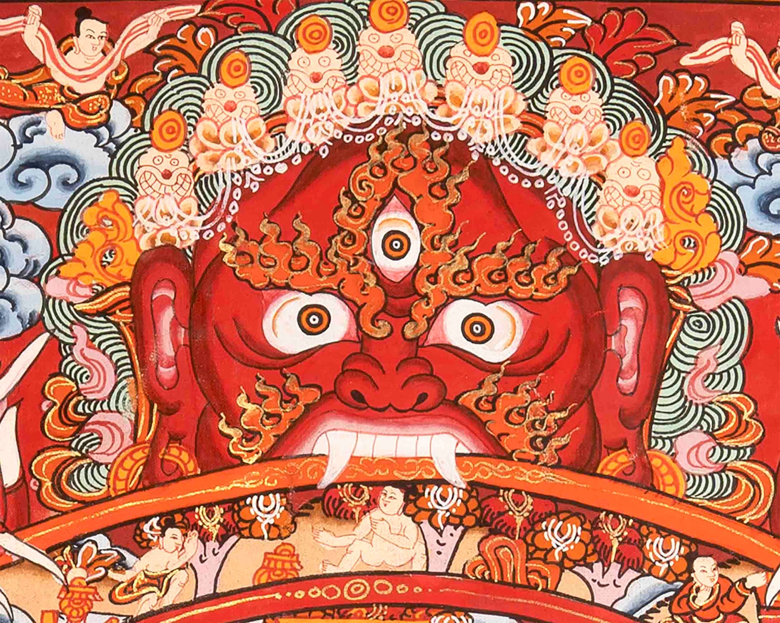 Wheel of Life Thangka with Brocade Silk Frame | Tibetan Bhavacakra Mandala