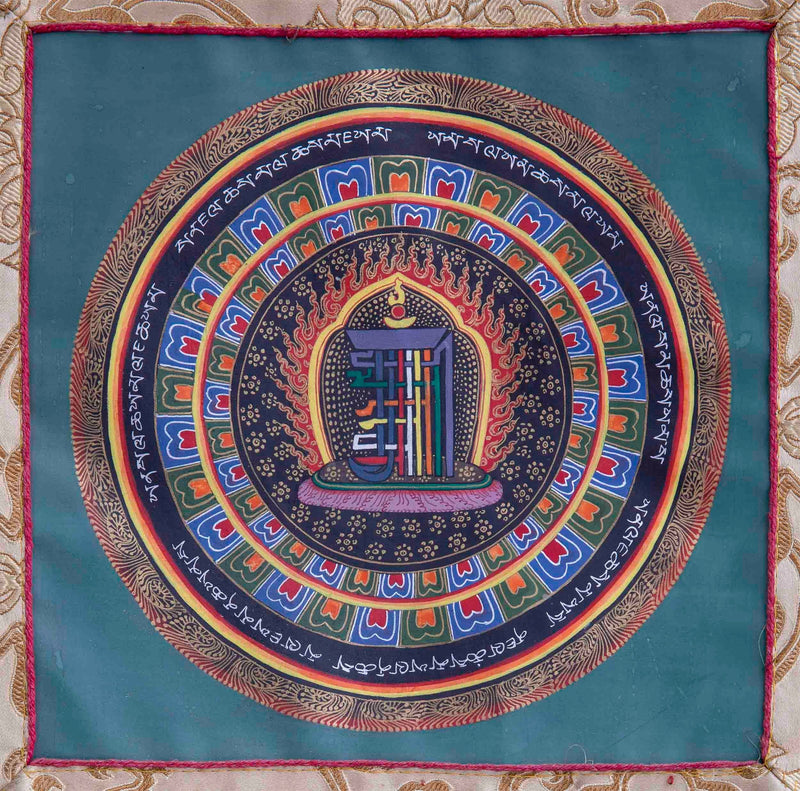 Genuine Kalachakra Mantra Mandala Thangka With Green Brocade | Thangka From Nepal