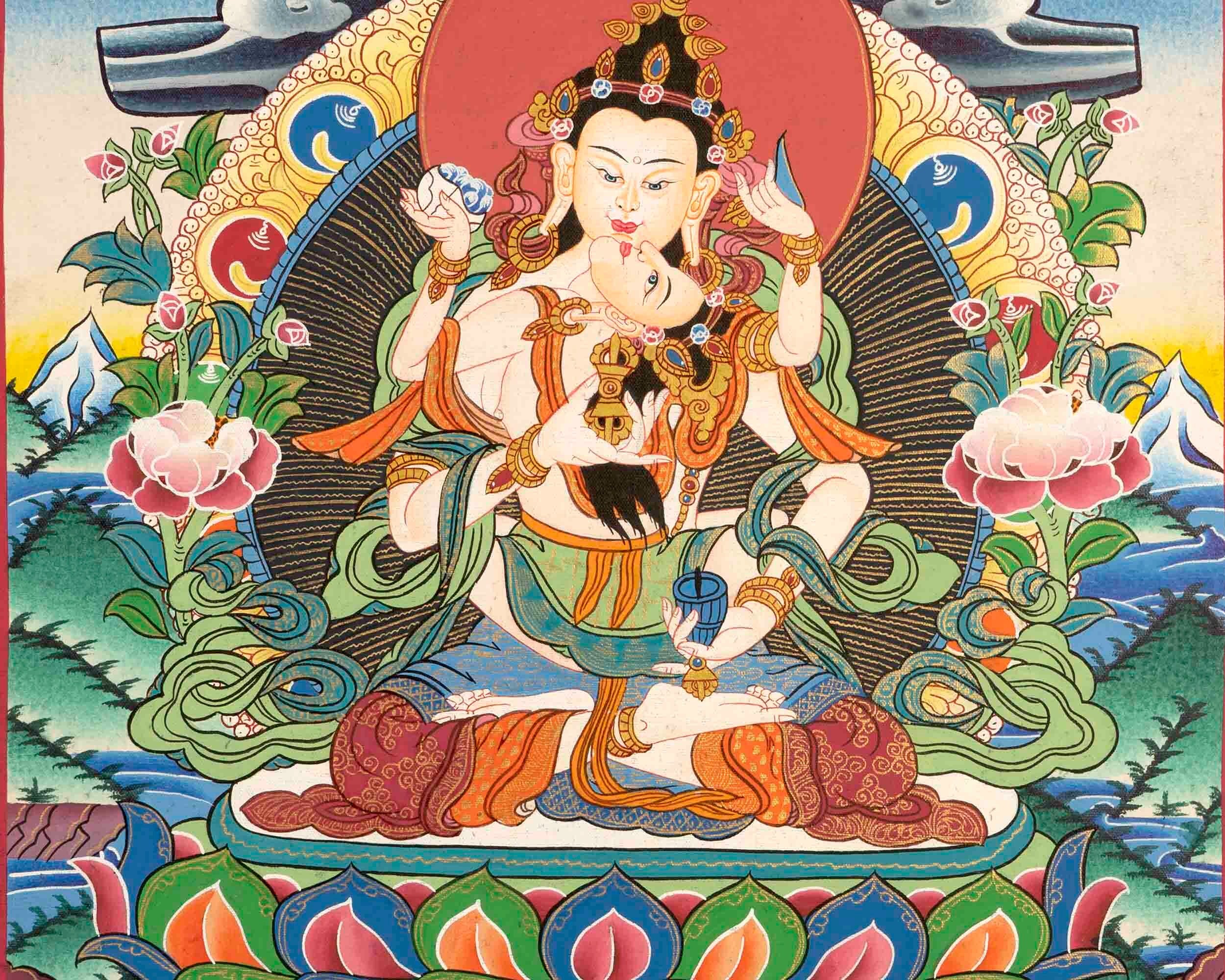 Original Hand-Painted Dorje Sempa Yab Yum Thangka | Dorje Vajra Dorje | Fine Thangka Painting |