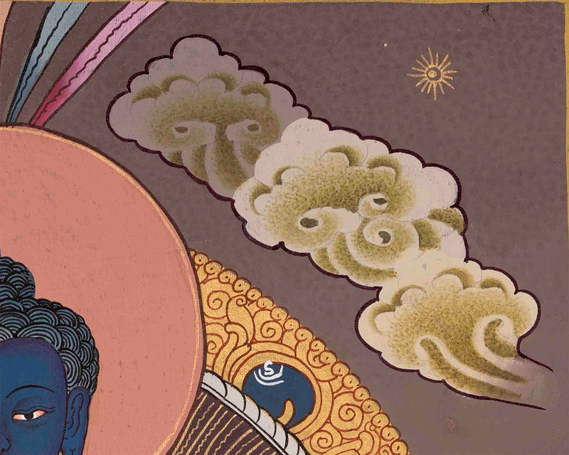 Original Hand-Painted Blue Medicine Buddha Thangka | Bhaisajyaguru Thanka Painting