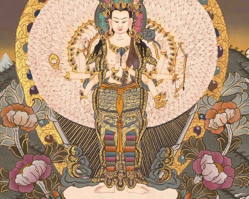 1000 Armed Avalokiteshvara | Original Handpainted Lokeshvara Thangka |