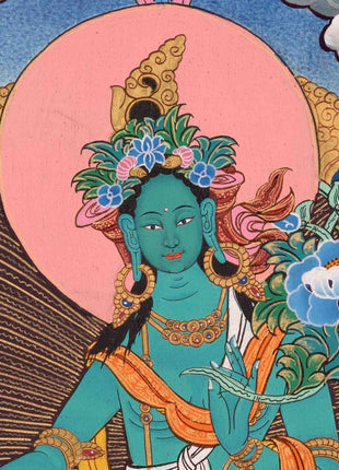 Original Hand-Painted Green Tara Thangka | Tibetan Female Bodhisattva Painting