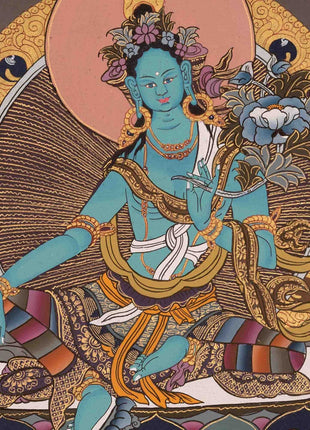 Original Hand-Painted Green Tara Thangka | Tibetan Female Bodhisattva Painting