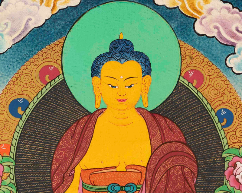 Original Hand-Painted Shakyamuni Buddha & Chenrezig Canvas Art | Thangka Painting