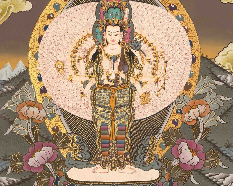 1000 Armed Avalokiteshvara | Original Handpainted Lokeshvara Thangka |