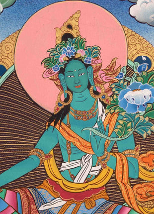 Original Hand-Painted Green Tara Thangka | Tibetan Female Bodhisattva Painting