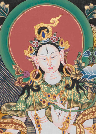 Original Hand-Painted White Tara | Tibetan Bodhisattva Wall Hanging
