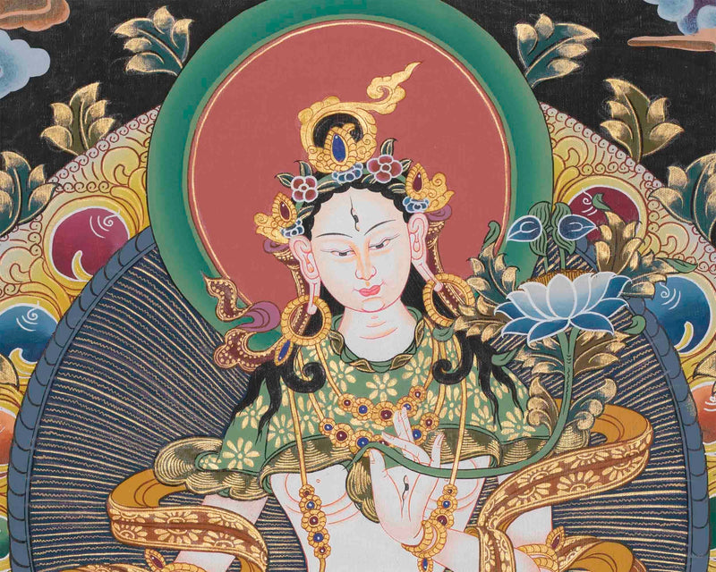 Original Hand-Painted White Tara | Tibetan Bodhisattva Wall Hanging