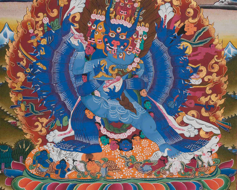 Yamantaka With Consort Thangka | Yab Yum |Uniting Wisdom and Compassion | Tibetan Buddhist |