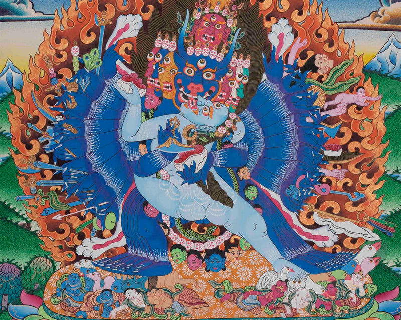 Yamantaka With Consort Thangka | Yab Yum |Uniting Wisdom and Compassion | Tibetan Buddhist |