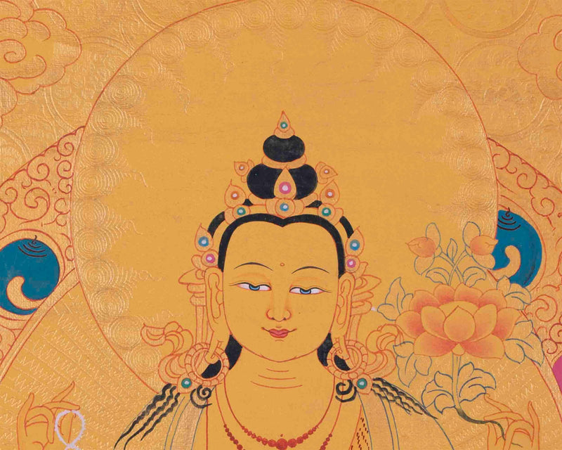 Four Armed Chengrezig Thangka Painting | Avalokiteshvara Arts | Bodhisattva Thangka |