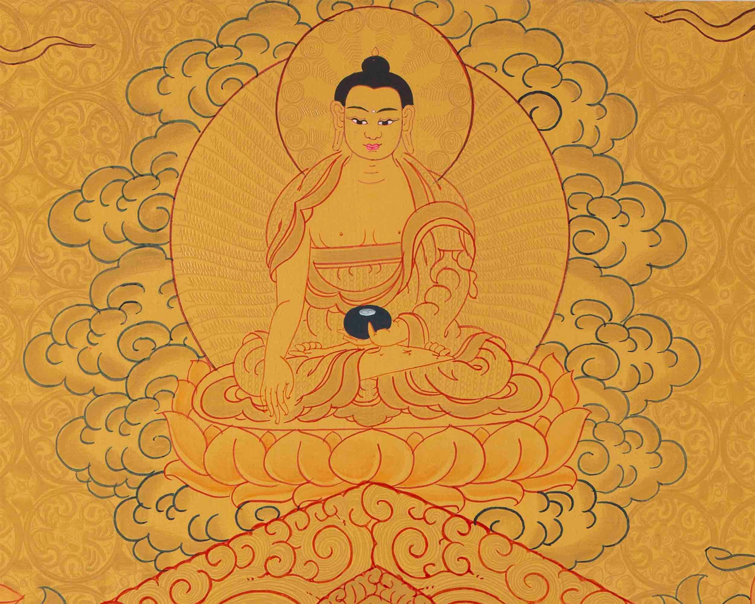 Full Gold Lokeshvara Thangka with White Tara, Buddha, Green Tara, Manjushri, and Vajrapani | Guardian of Infinite Compassion |Spiritual Arts