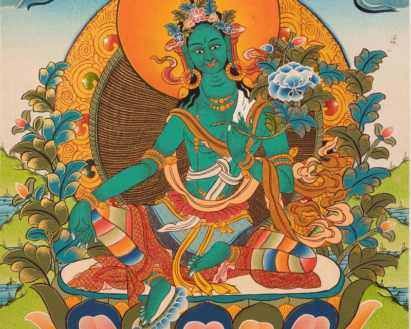 Green Tara Thangka | Mother of Liberation | Goddess of Compassion and Healing | Deity of Protector | Yoga Meditation | Tibetan Wall Hanging