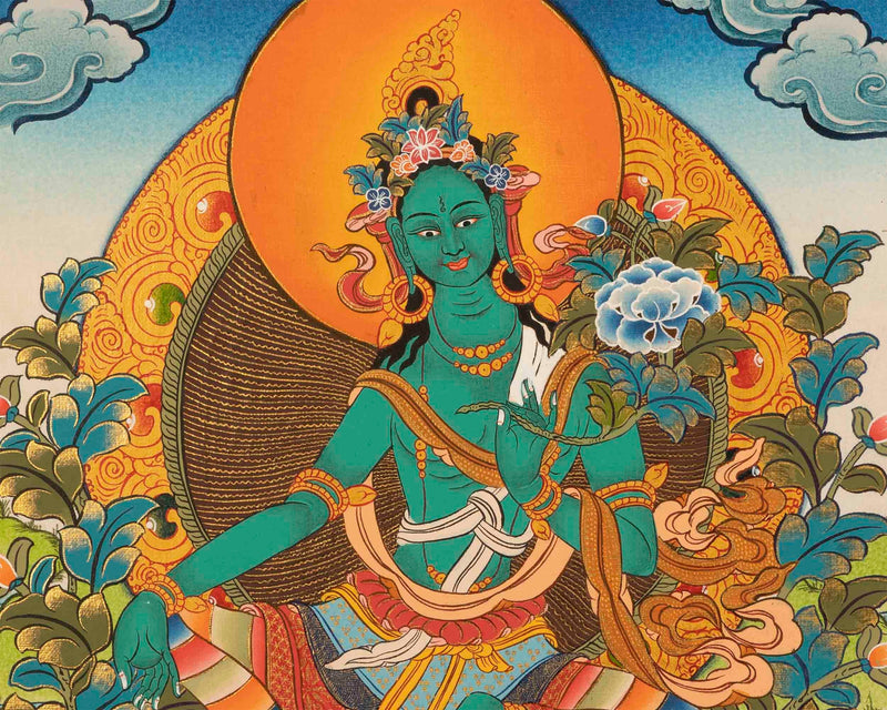 Green Tara Thangka | Mother of Liberation | Goddess of Compassion and Healing | Deity of Protector | Yoga Meditation | Tibetan Wall Hanging