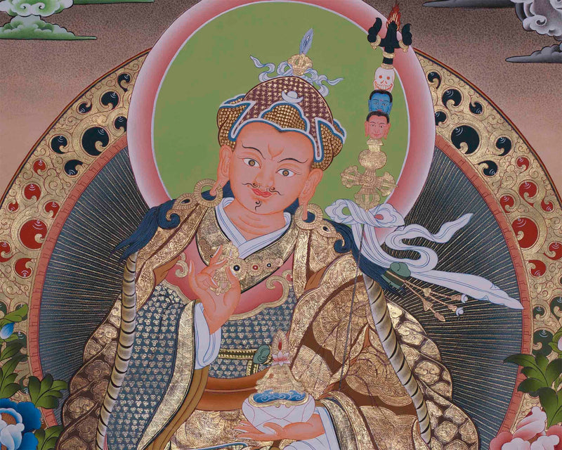 Original Hand-Painted Guru Rinpoche Thangka | Tibetan Wall Decoration