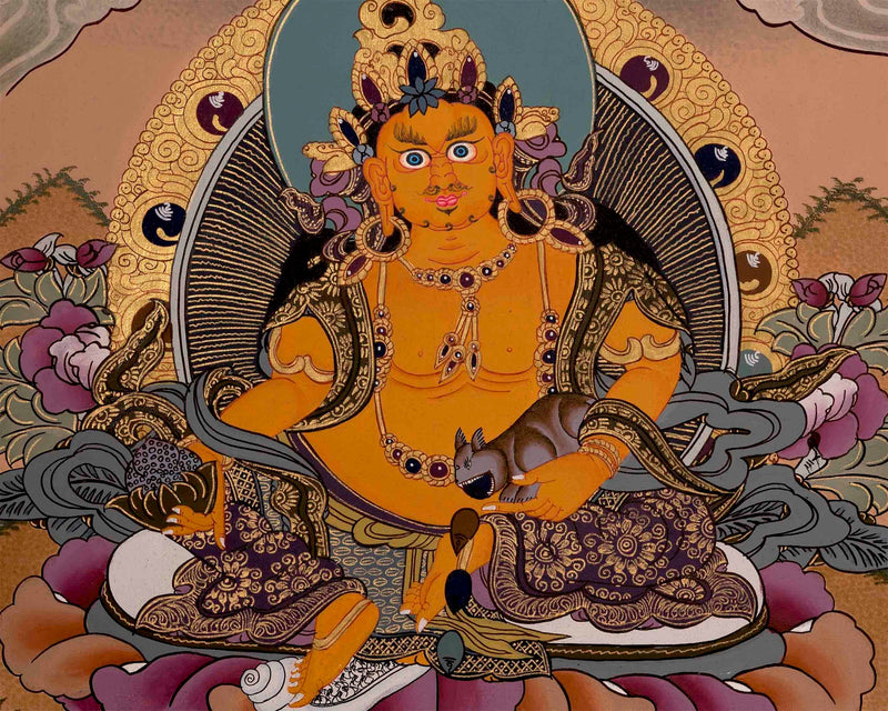 Yellow Dzambala Thangka | God of Wealth in Tibetan Buddhism |