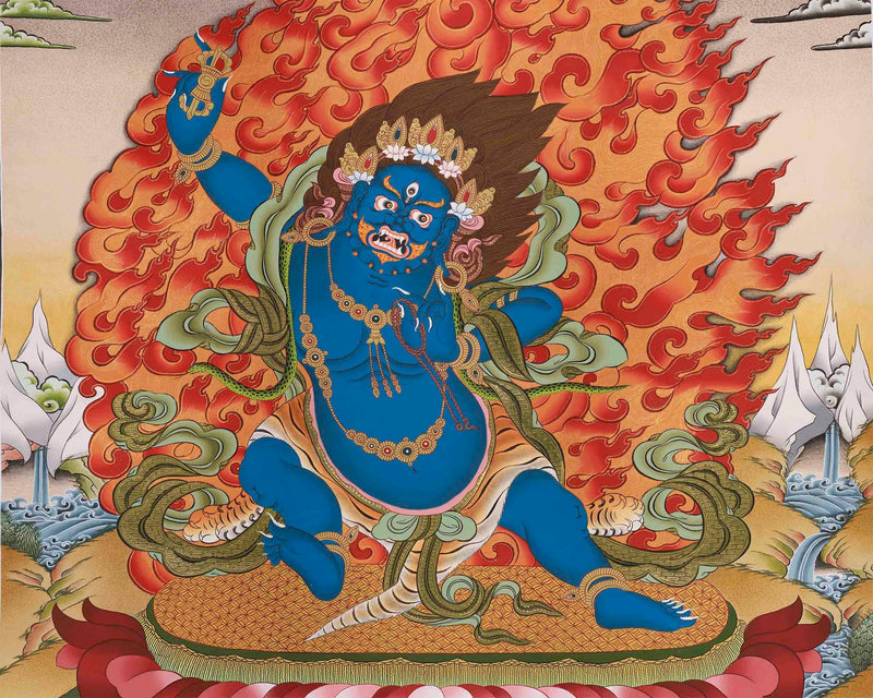 Vajrapani Thangka | Thunderbolt Holder | Wrathful Protector |Powerful Bodhisattva of Spiritual Strength |