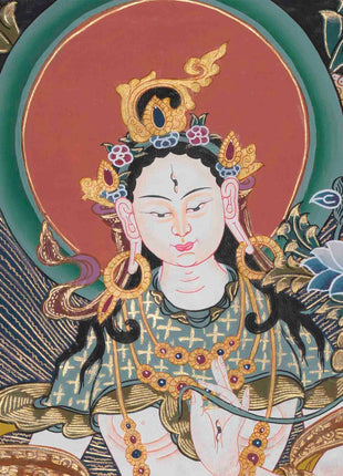 Original Hand-Painted White Tara | Tibetan Bodhisattva Wall Hanging