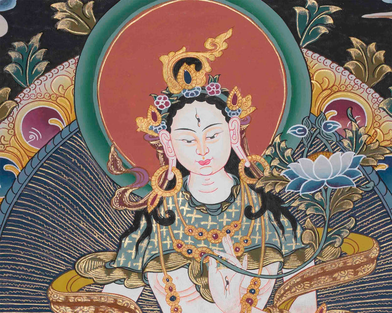 Original Hand-Painted White Tara | Tibetan Bodhisattva Wall Hanging