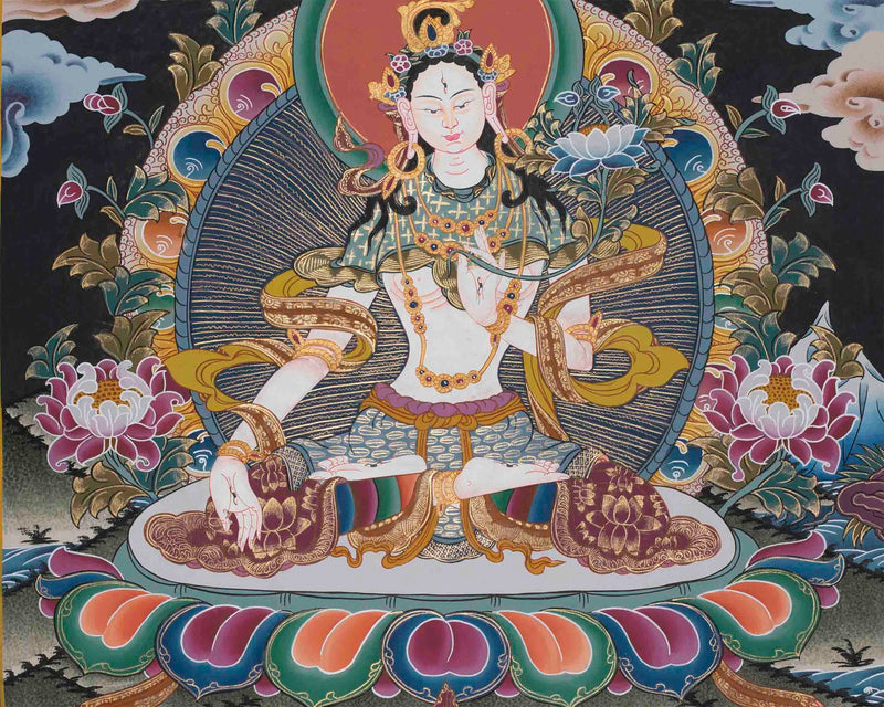 Original Hand-Painted White Tara | Tibetan Bodhisattva Wall Hanging