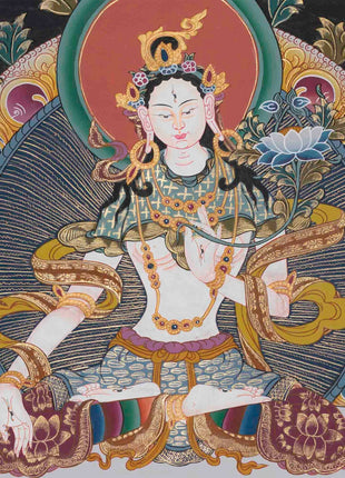 Original Hand-Painted White Tara | Tibetan Bodhisattva Wall Hanging