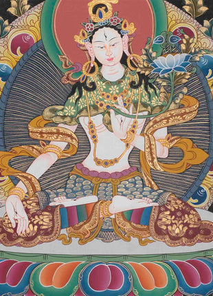 Original Hand-Painted White Tara | Tibetan Bodhisattva Wall Hanging