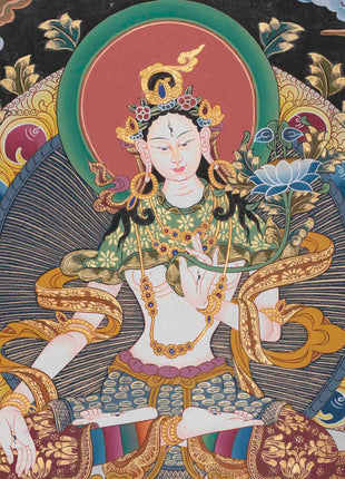 Original Hand-Painted White Tara | Tibetan Bodhisattva Wall Hanging