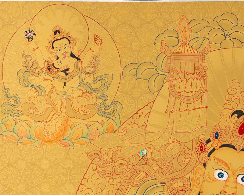 Genuine Hand-Painted Gold Style Namtose | Vaishravana Thangka Painting |