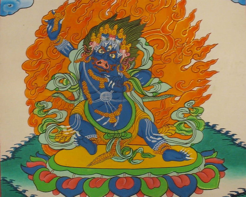 Original Hand Painted Vajrapani Thangka | Tantric Wrathful Bodhisattva Painting Art Painting for Meditation, Good Luck