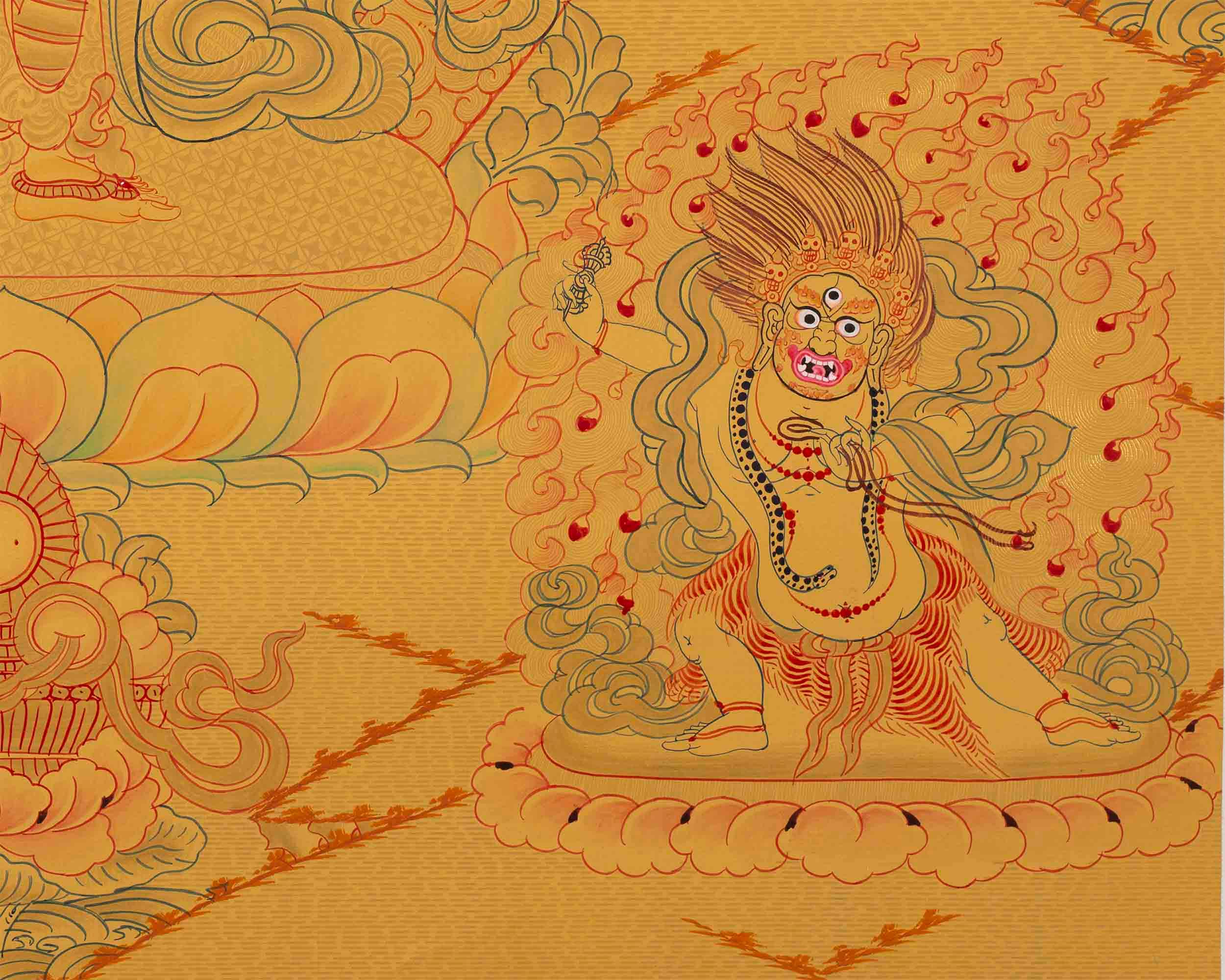 Full Gold Lokeshvara Thangka with White Tara, Buddha, Green Tara, Manjushri, and Vajrapani | Guardian of Infinite Compassion |Spiritual Arts
