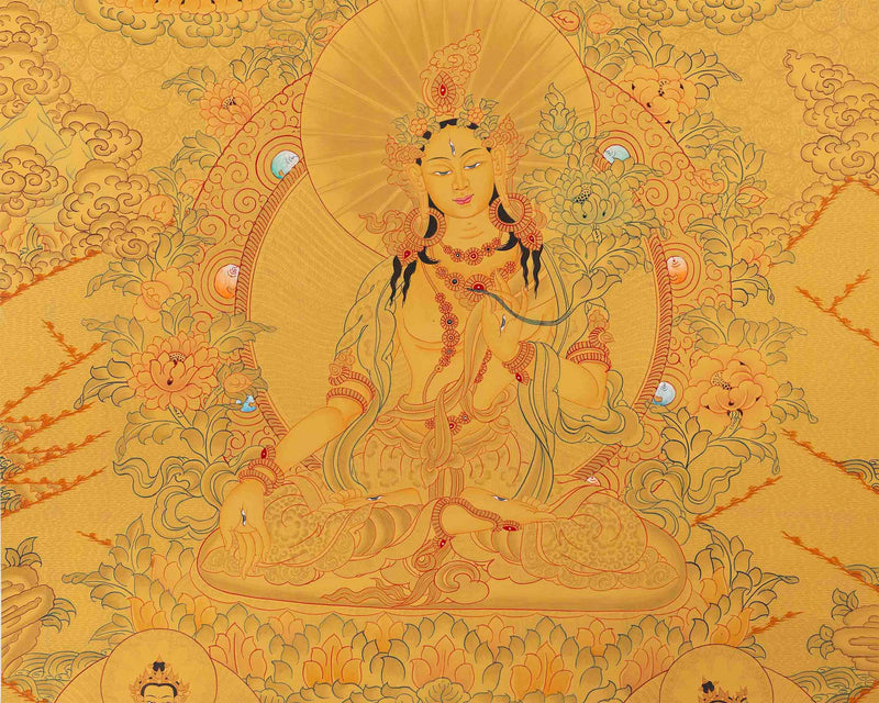 Real Full 24K Gold White Tara Thangka | Goddess of Compassion and Longevity |